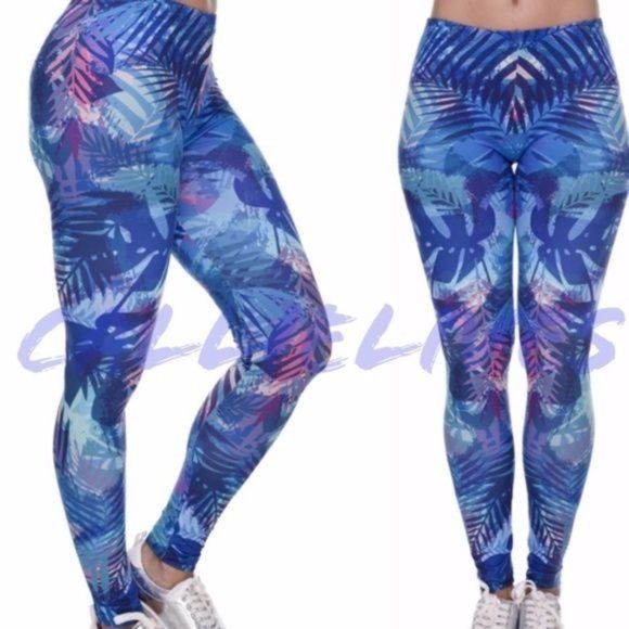 Callie Blue Tropic: Digital Print Graphic YOGA Leggings M L - Picture 10 of 15